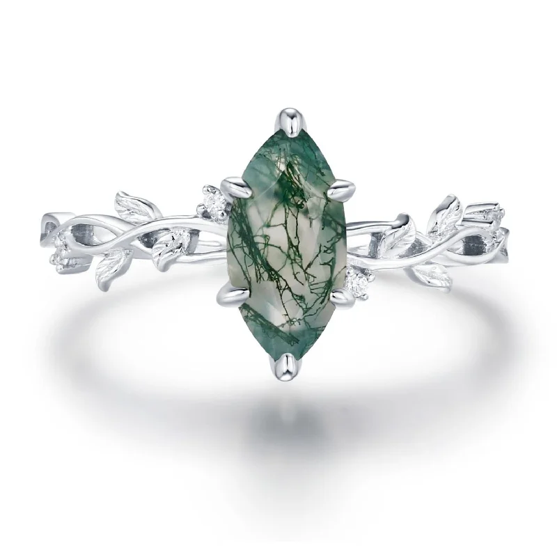 women’s elegant ring-Everlasting Marquise Moss Agate Ring©