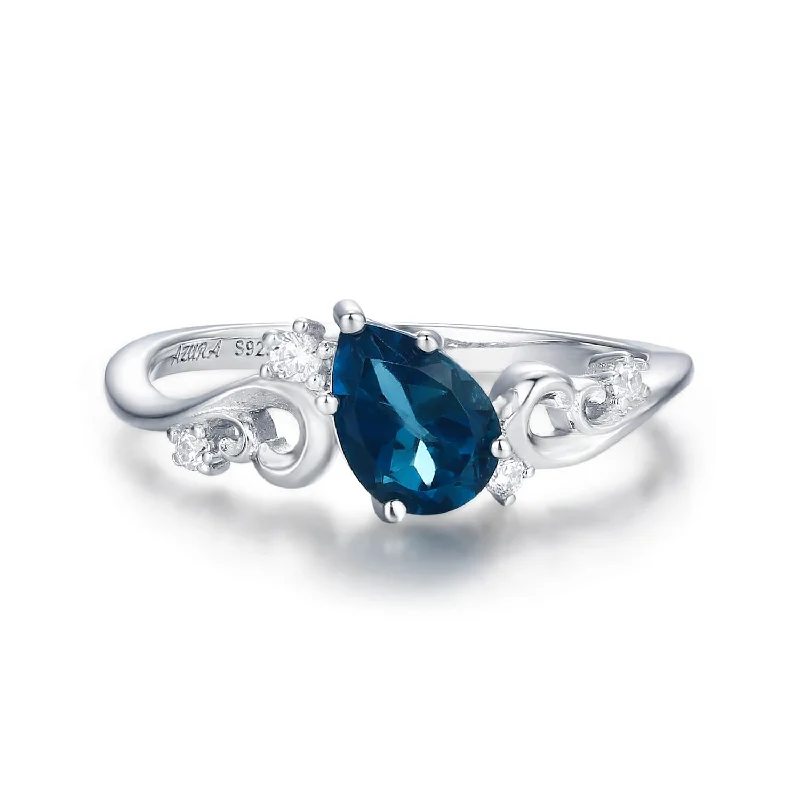 women’s carved ring-Midnight Seabed London Blue Topaz Ring