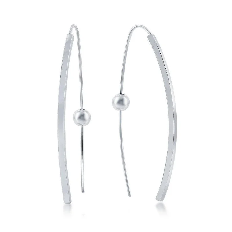 women’s geometric earrings-Sterling Silver Rhodium Plated Curved Bar Threader Earrings