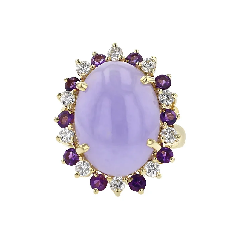 Lavender Jadeite, Amethyst and Diamond Ring