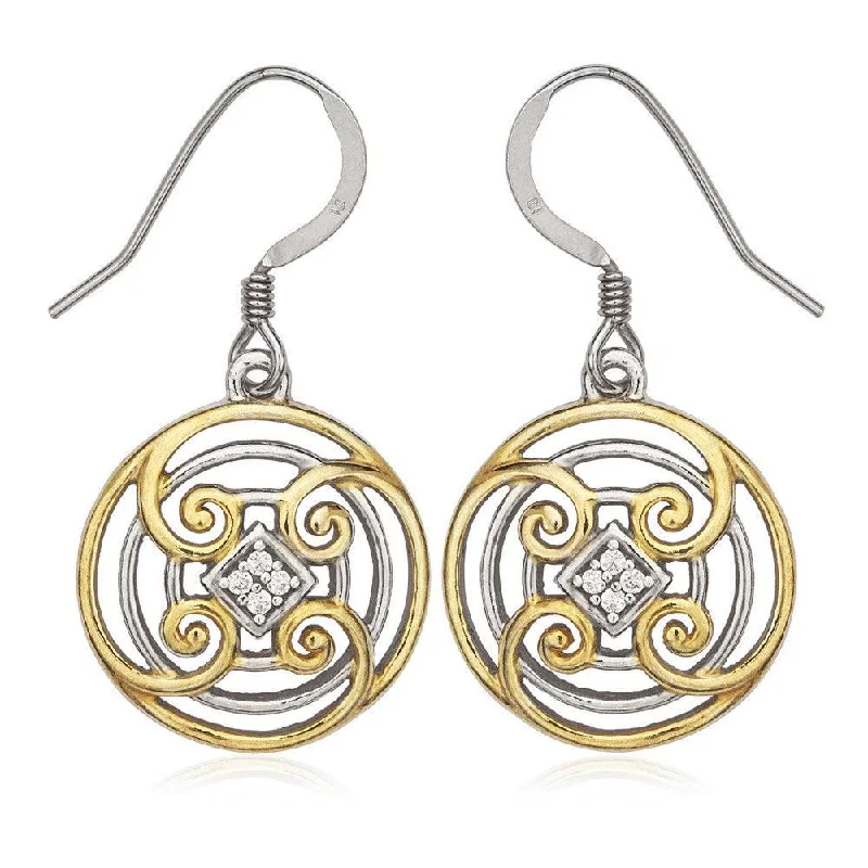 women’s classic earrings-Sterling Silver Gold Circle with CZ Center Earrings