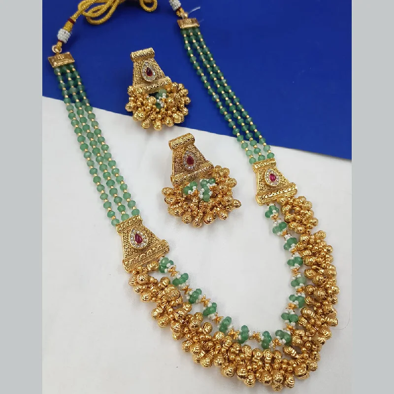 women’s custom pendant necklace-Padmawati Bangles Gold Plated Pota Stone And Pearls Long Necklace Set