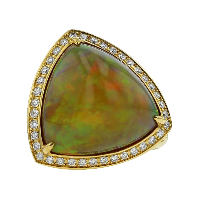 18K Yellow Gold Ethiopian Opal and Diamond Ring