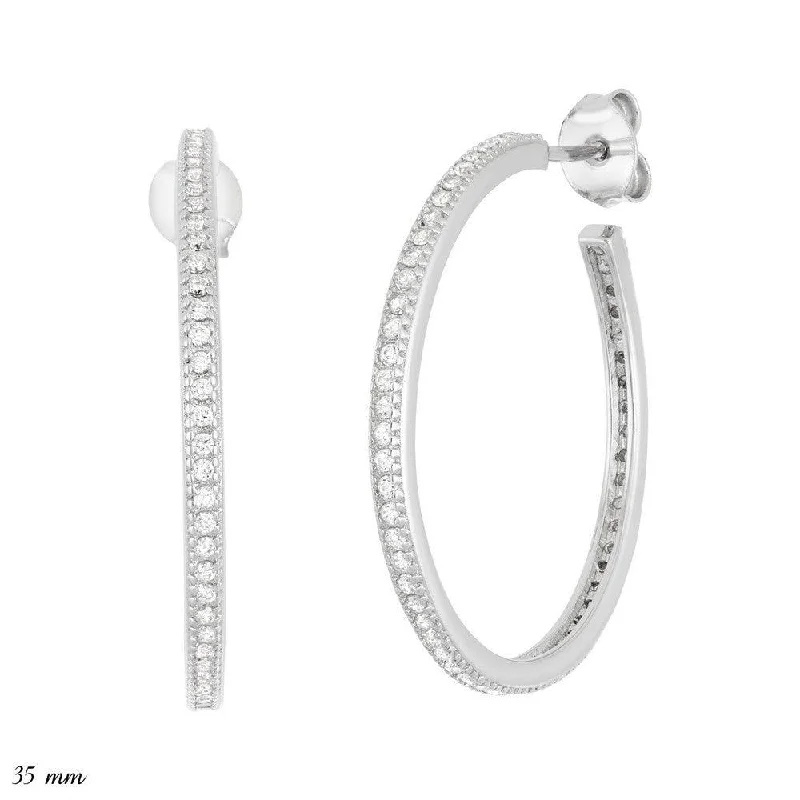 women’s gold hoop earrings-Sterling Silver Thin CZ Hoop Earrings, 30 mm