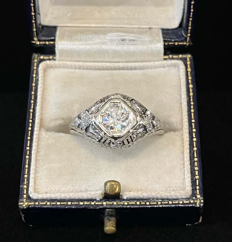 Art Deco Platinum Old European Cut Diamond Ring