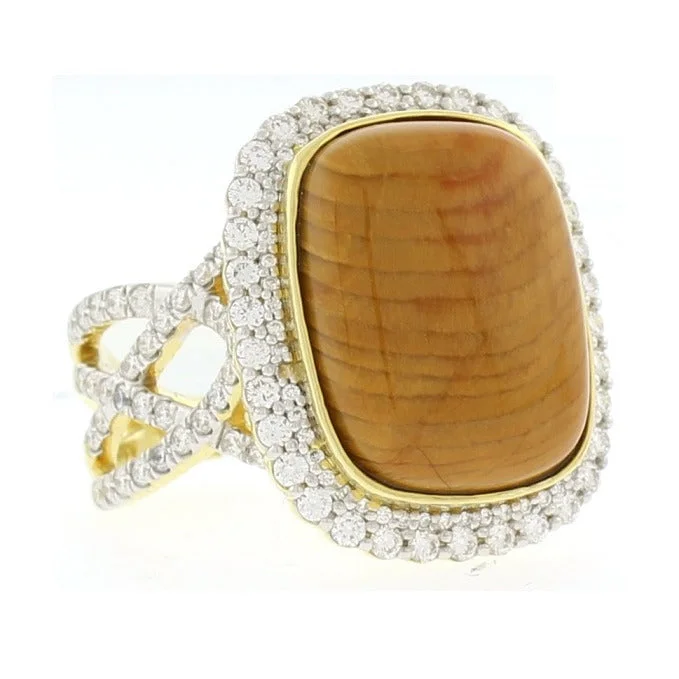 Wood Opal Stone Diamond Ring