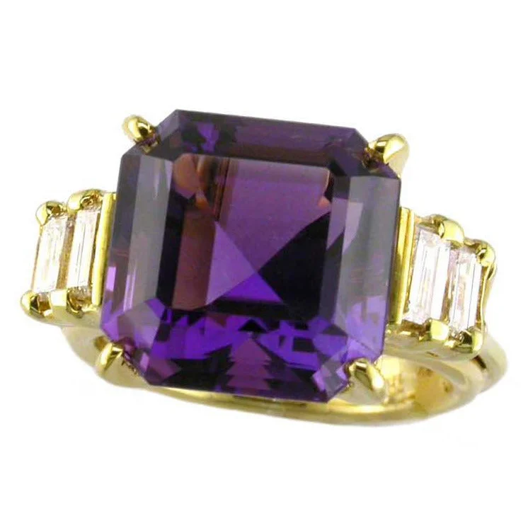 18K Gold Amethyst Diamond Ring