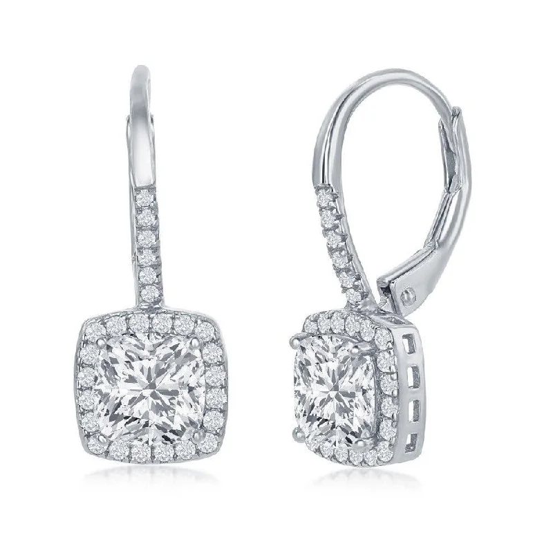 women’s oval earrings-Sterling Silver Princess Cut CZ Dangling Earrings