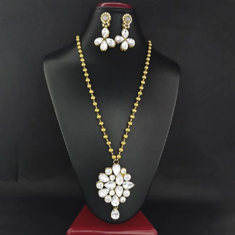 women’s silver necklace-Kriaa Gold Plated Glass Stone Necklace  Set  - 1106413B