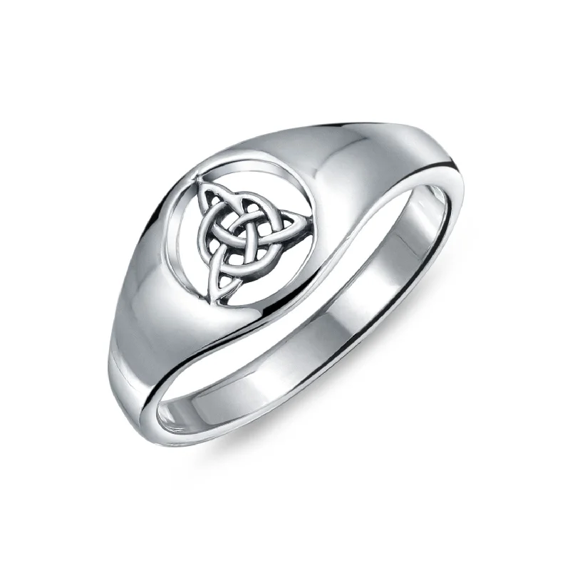 women’s halo diamond ring-Unisex Silver Ring with Viking Celtic Infinity Knot Triquetra Signet Design