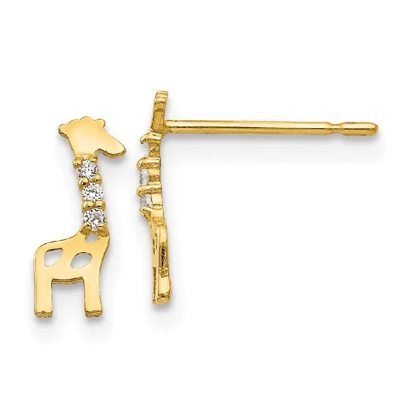 women’s silver earrings-Madi K Kid's 14k  CZ Giraffe Post Earrings