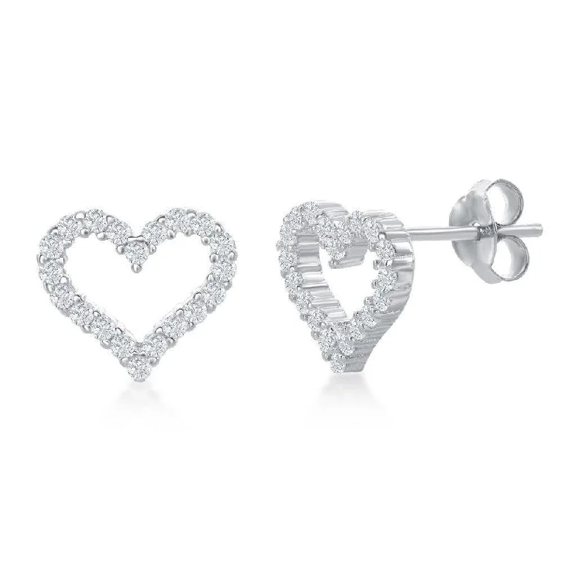 women’s fancy earrings-Sterling Silver Open Heart CZ Stud Earrings