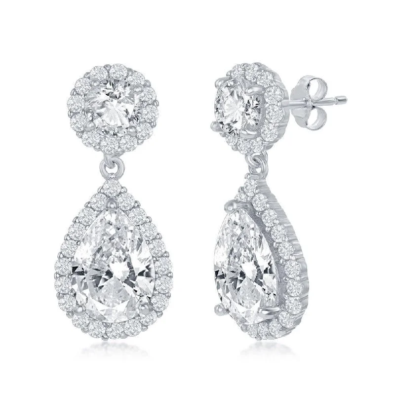 women’s heart-shaped stud earrings-Sterling Silver Round and Pear Shaped CZ Earrings