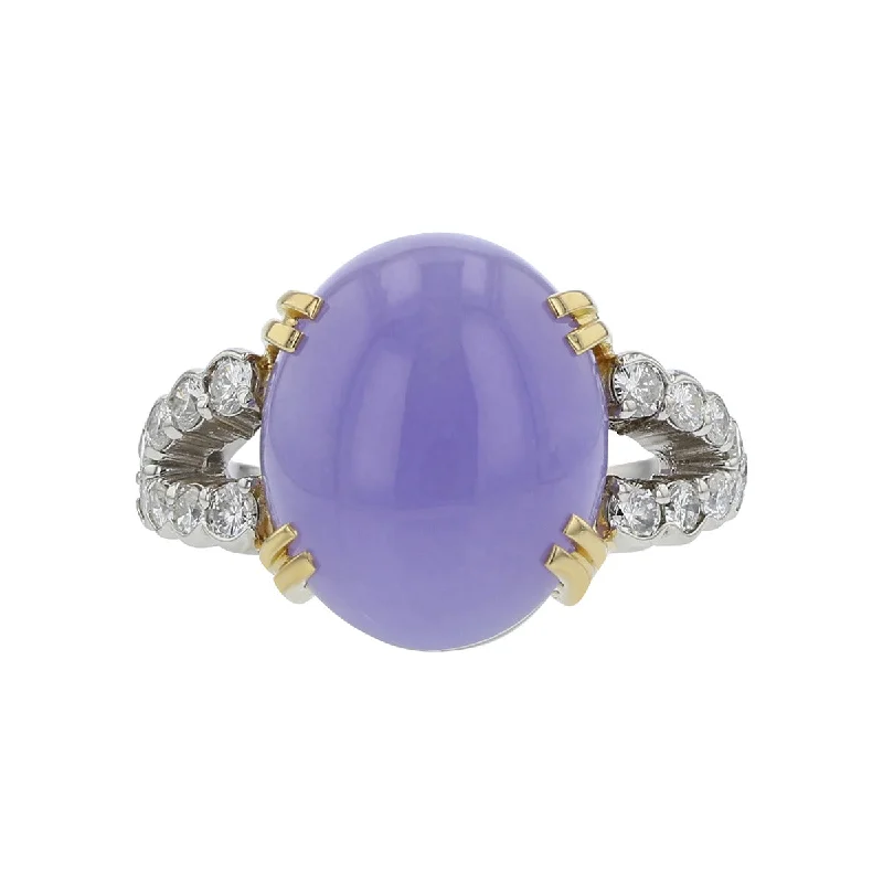 Platinum Cabochon Purple Jade and Diamond Ring