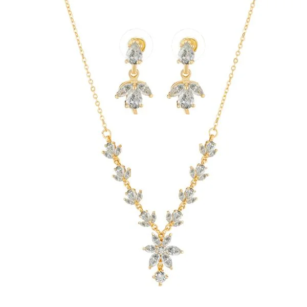 women’s trendy pendant necklace-Suhagan Gold Plated AD Stone Necklace Set - FBE0026A