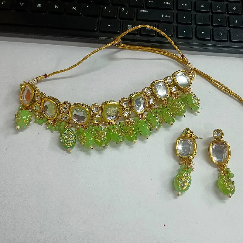 women’s trendy pendant necklace-Darshana Jewels Kundan Stone & Beads Gold Plated Necklace Set