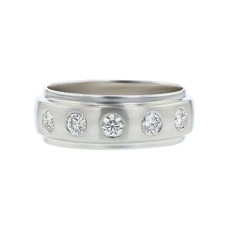 Mens Diamond Ring 14K White Gold Band