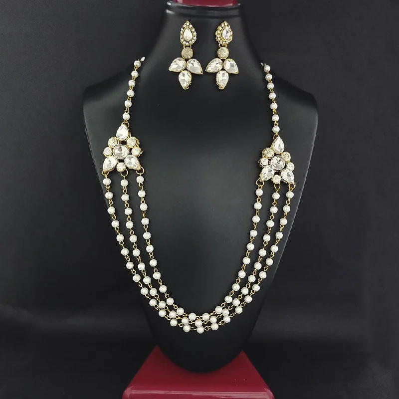 women’s statement necklace-Kriaa Gold Plated Glass Stone And Pearl Necklace  Set  - 1106412B