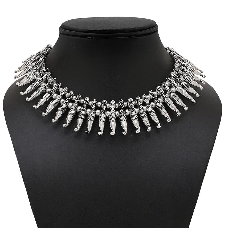 women’s pearl necklace-Bevy Pearls Oxidised Plated Necklace Set