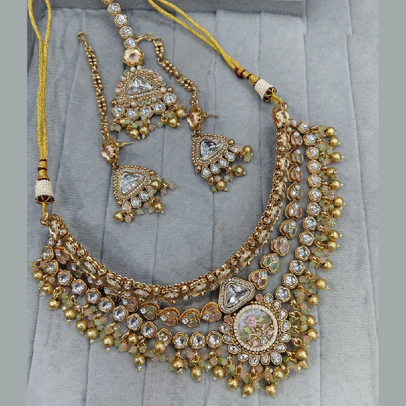 women’s initial necklace-JCM Gold Plated Kundan Stone And Pearls Choker Necklace Set