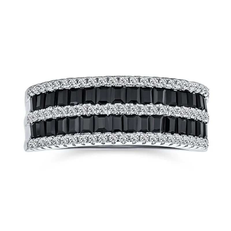 women’s floral ring-Pave Cubic Zirconia Cocktail Statement Ring Two Tone Black & White Eternity Band