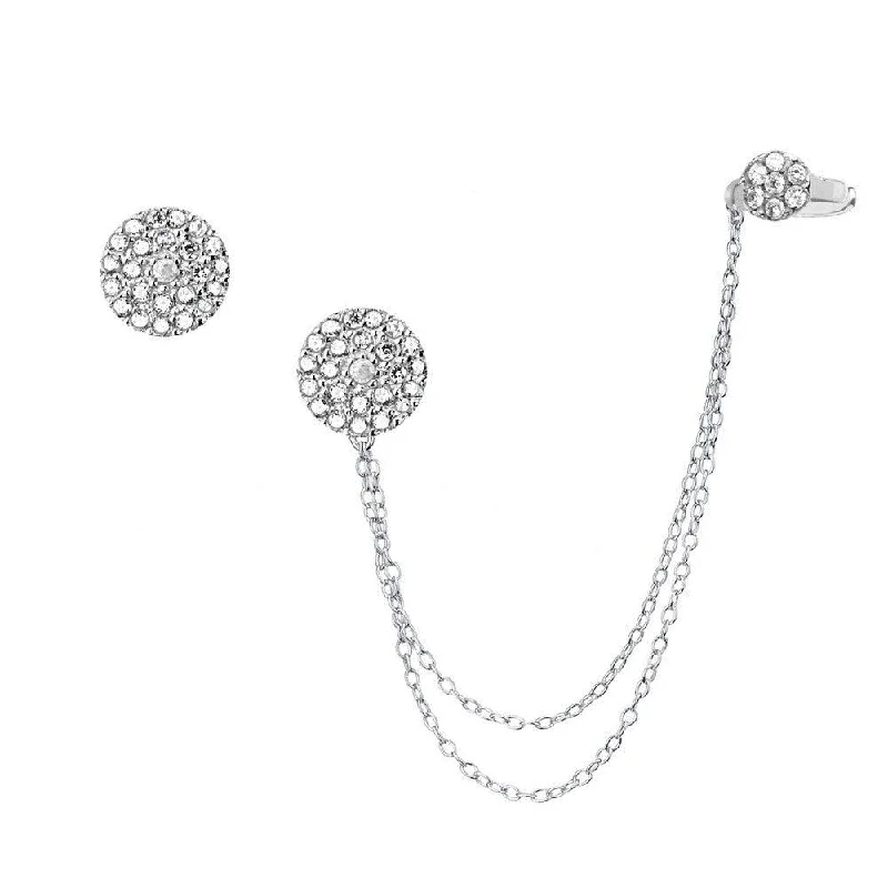 women’s pearl earrings-Sterling Silver Micro Pave Cuff Circle CZ Earrings