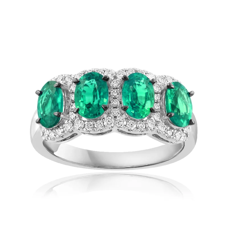 18K White Gold Emerald and Diamond Ring