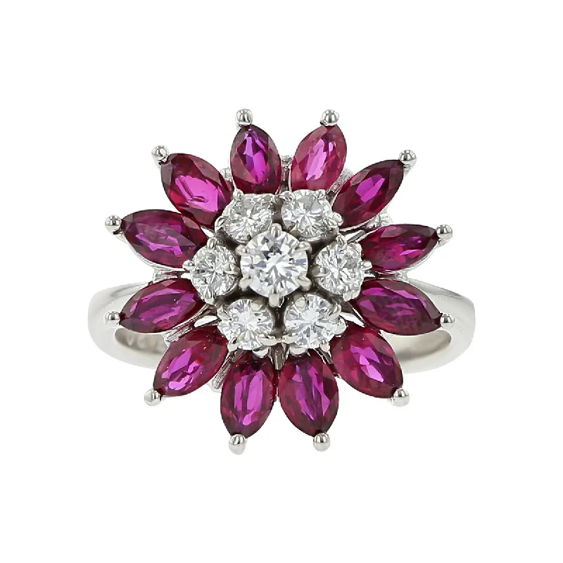 Mid-Century Platinum Marquise Ruby and Diamond Ring