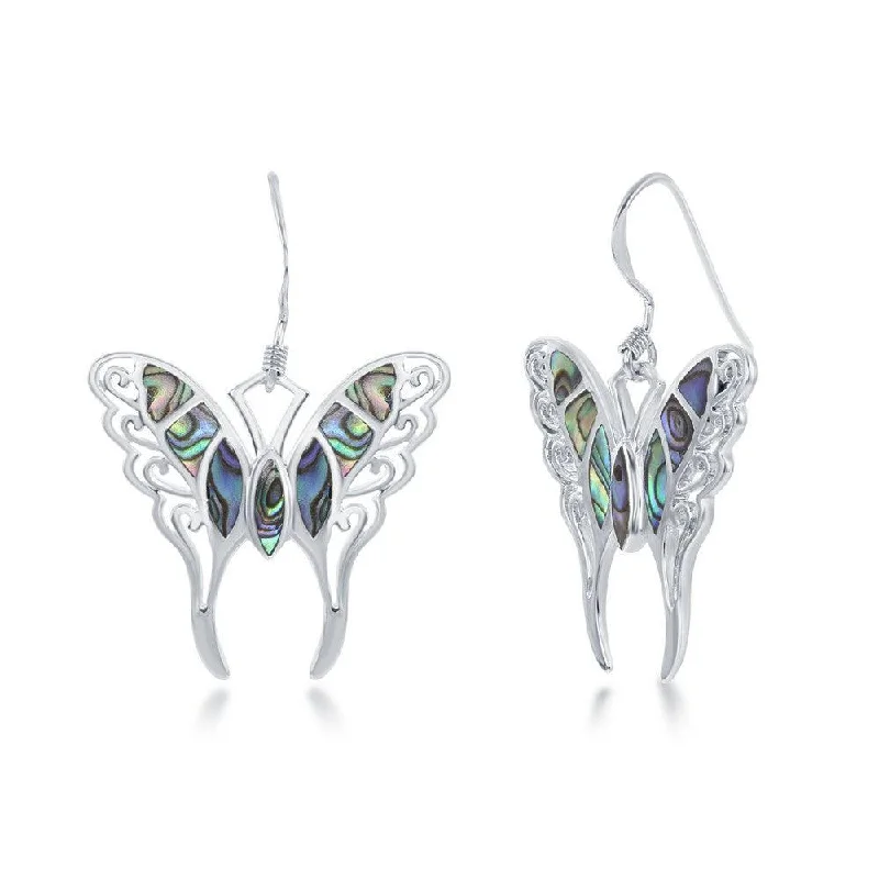 women’s trendy hoop earrings-Sterling Silver Large Abalone Butterfly Earrings