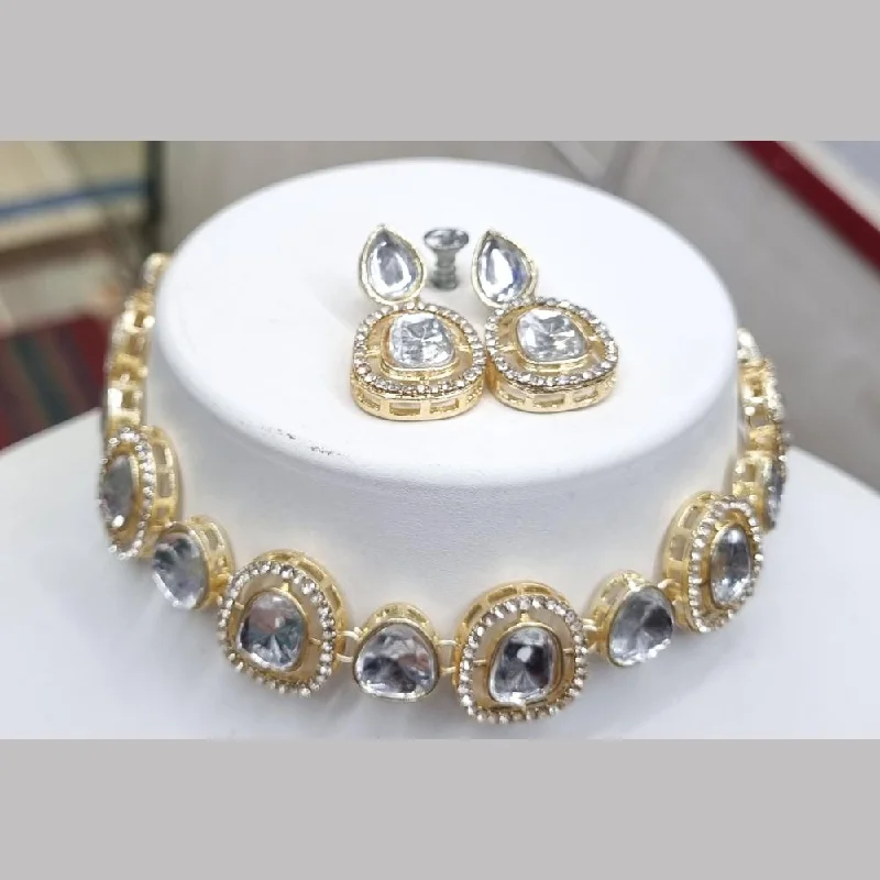 women’s delicate silver necklace-Naitika Arts Gold Plated Kundan Stone And Austrian Stone Choker Necklace Set