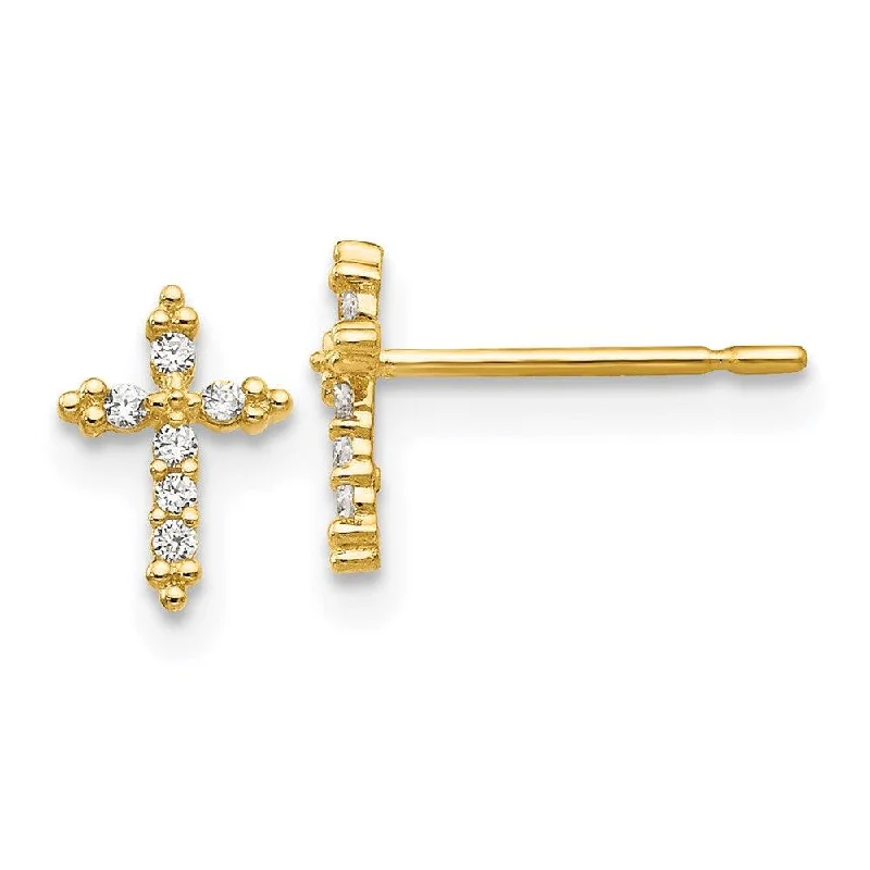 women’s dangly earrings-Madi K Kid's 14k  CZ  Cross Post Earrings