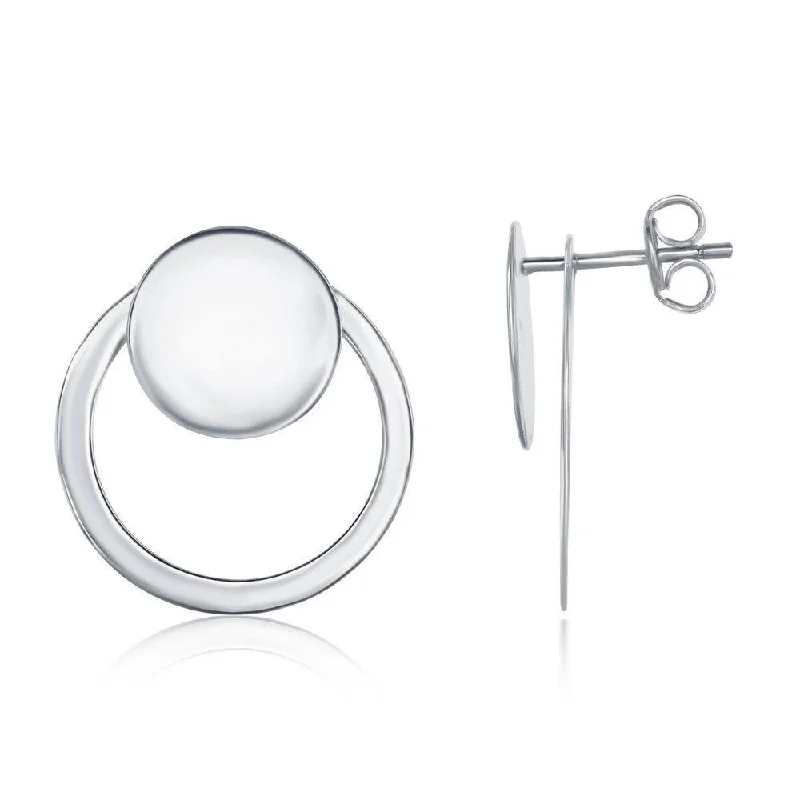 women’s elegant earrings-Sterling Silver Shiny Disc with Open Hoop Earrings