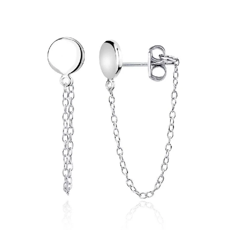 women’s bridal earrings-Sterling Silver Circle Stud with Looping Chain Earrings