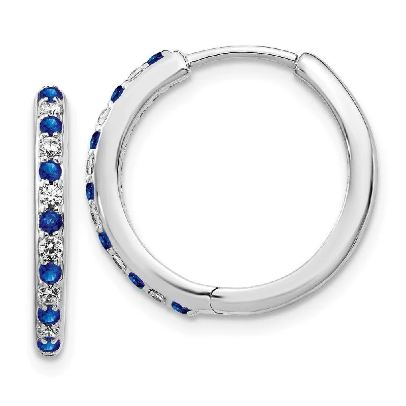 women’s double stud earrings-14k White Gold Diamond & Sapphire Hinged Hoop Earrings