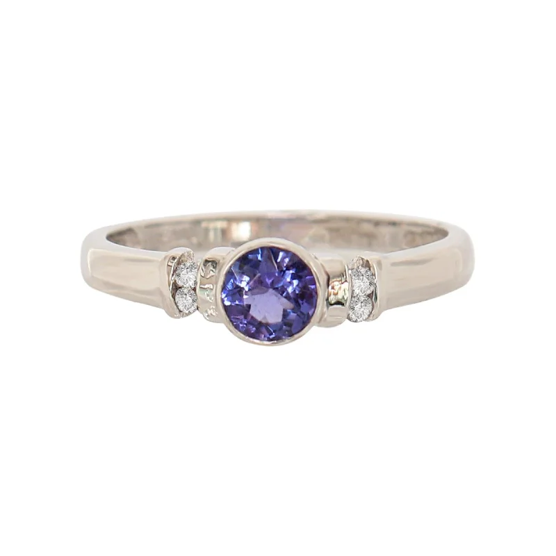 White Gold Bezel-set Tanzanite and Diamond Ring