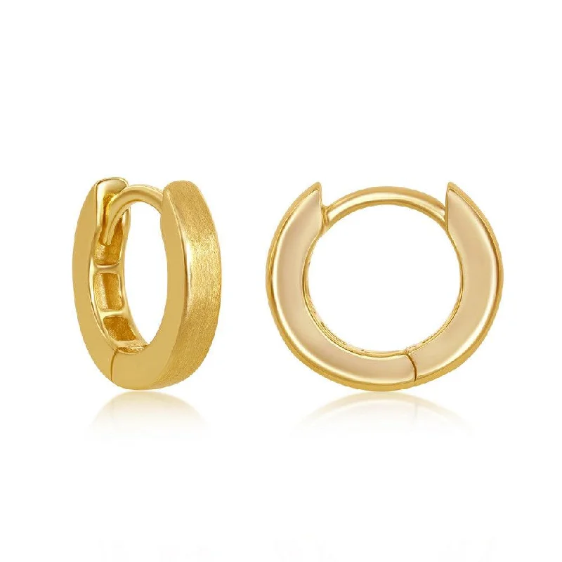 women’s fashion earrings-Sterling Silver Brushed Gold Plated Hoop Earrings, 3 x 13 mm