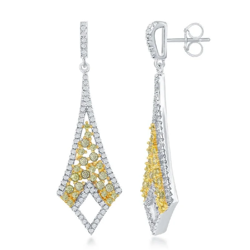 women’s sapphire drop earrings-Sterling Silver Gold Plated Long Yellow CZ Earrings