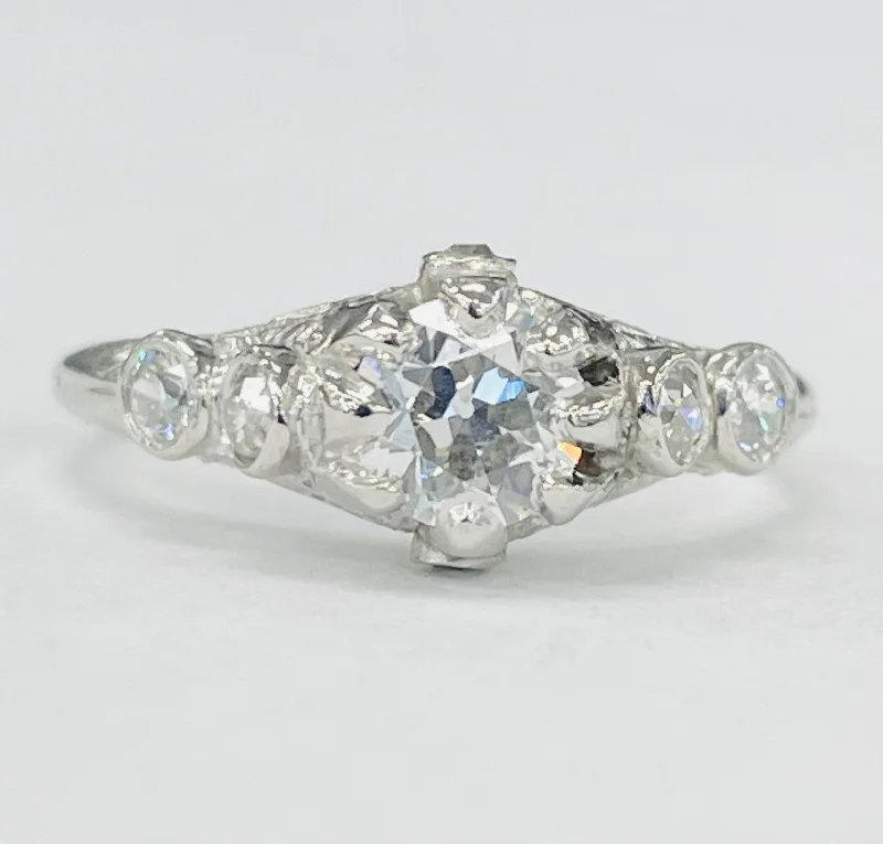 Vintage Platinum Five Stone European Cut Diamond Ring