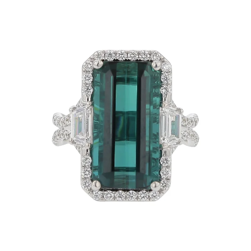 18K White Gold Indicolite Tourmaline and Diamond Ring