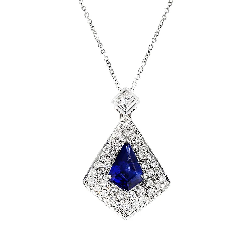 women’s custom pendant necklace-Salavetti Blue Sapphire and Diamond Pendant Necklace