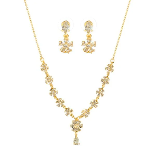 women’s sleek necklace-Suhagan Gold Plated AD Stone Necklace Set - FBE0029