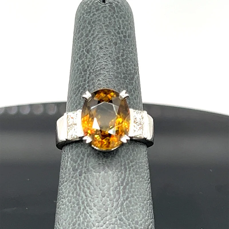 14K White Gold 5.77CT Natural Sphene and Diamond Ring