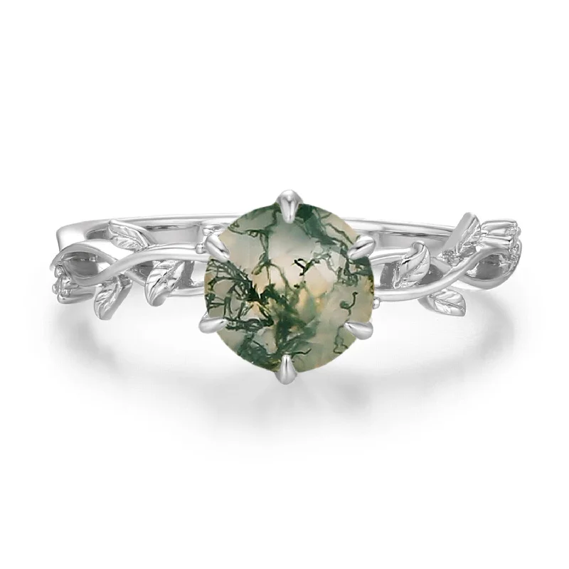 women’s infinity ring-Everlasting Round Moss Agate Ring©