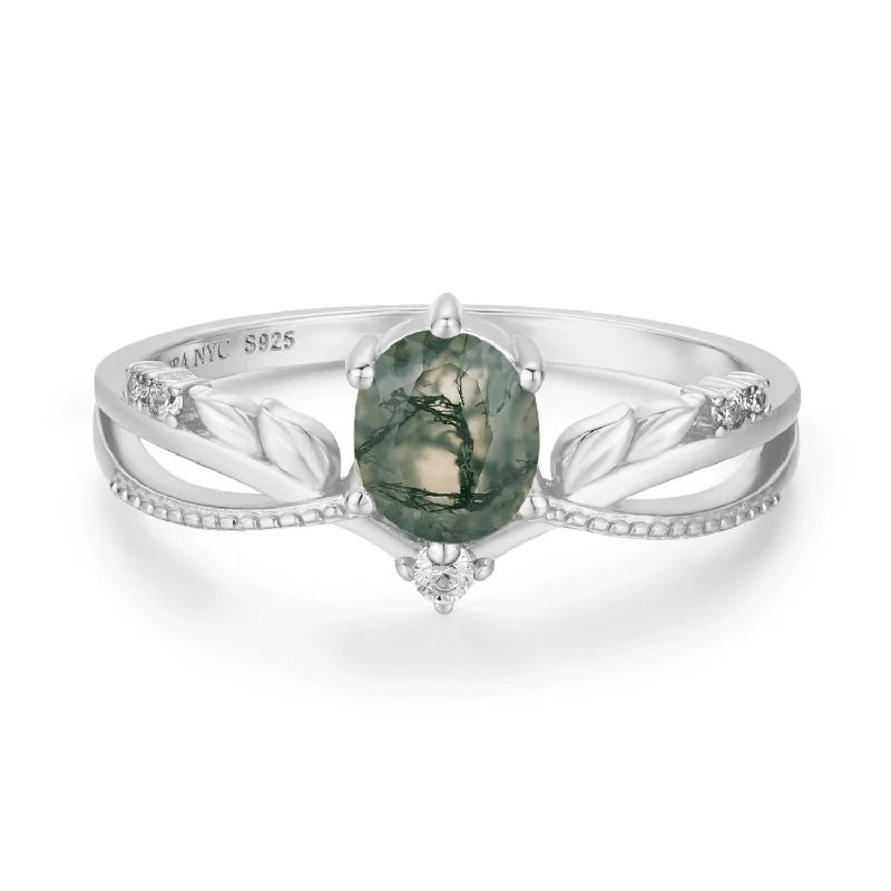 women’s minimalist ring-Calla Lily Moss Agate Ring