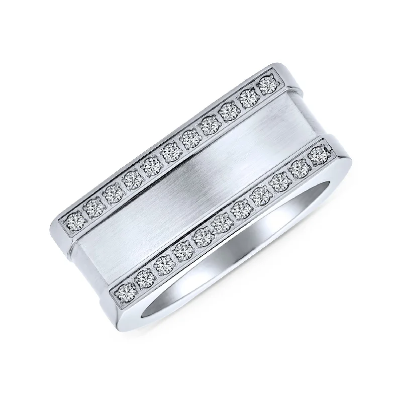 women’s adjustable band ring-Greek Key CZ Cross Mens Rectangle Signet Band Ring .925 Silver or Stainless Steel