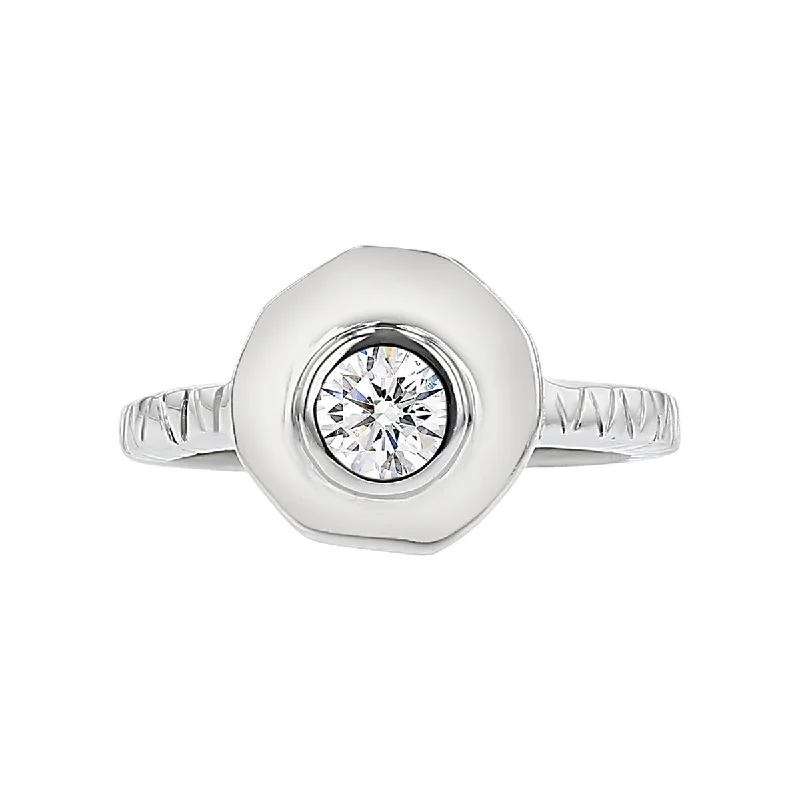 14K White Gold Bezel Set Brilliant Diamond Ring