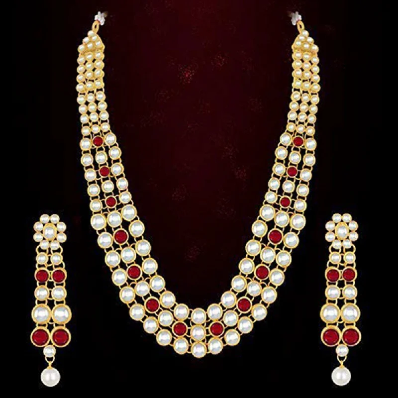 women’s layered necklace-Darshana Jewels Plated Kundan Stone Long Necklace Set