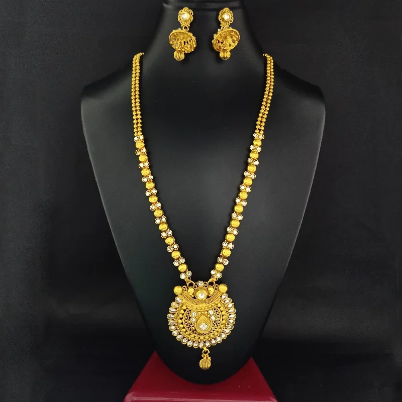 women’s antique necklace-Darshana Jewels Gold Plated White Kundan Necklace Set  - FAP0002A