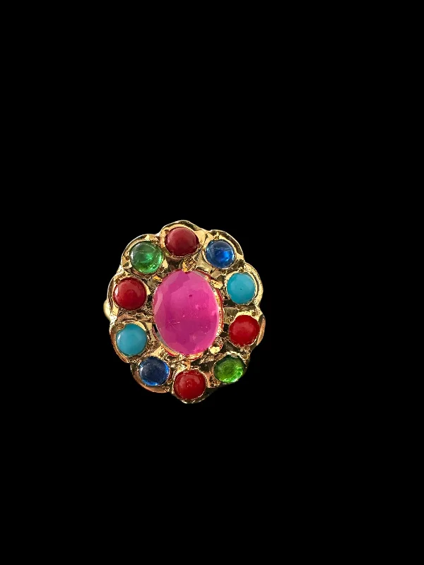 women’s purple gemstone ring-DJR124 RIZA Hyderabadi ring - Navratan ( READY TO SHIP )