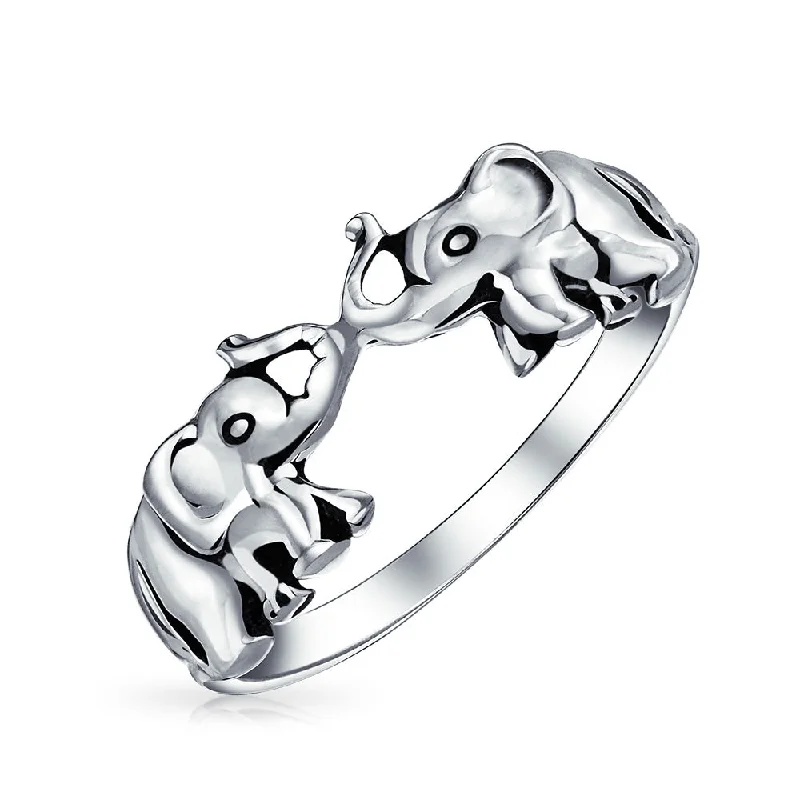 women’s emerald cut ring-Good Luck Trunk Up Elephant Silver Ring in Oxidized Sterling Silver